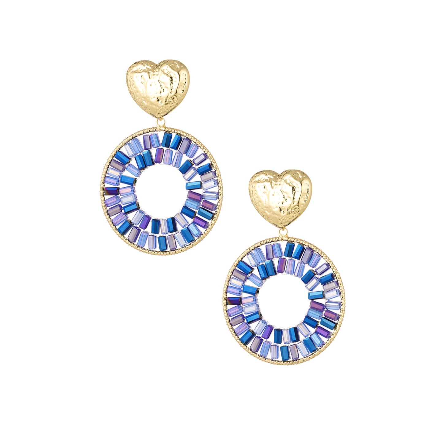 Ronde statement oorbellen met hart detail- blauw