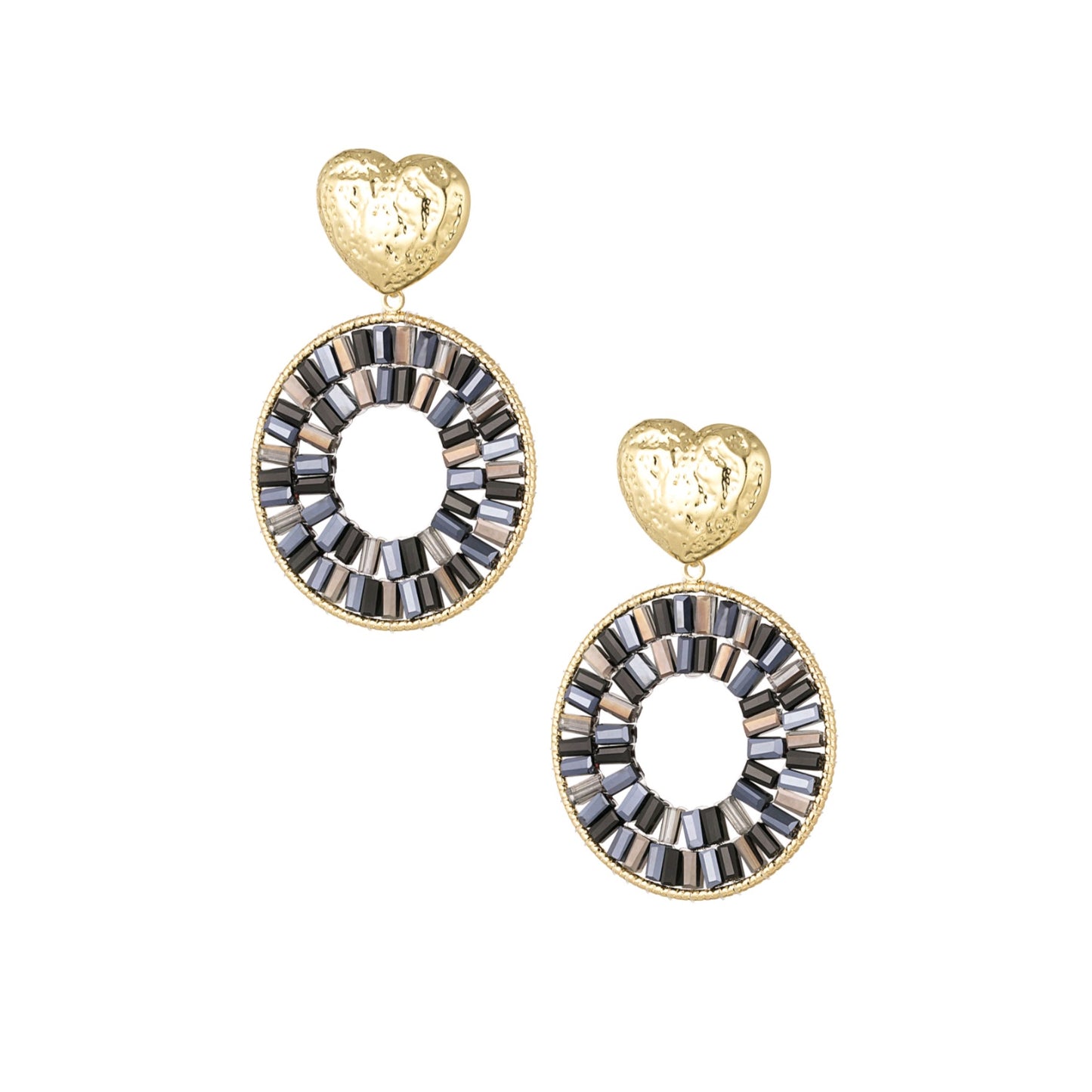 Ronde statement oorbellen met hart detail - zwart