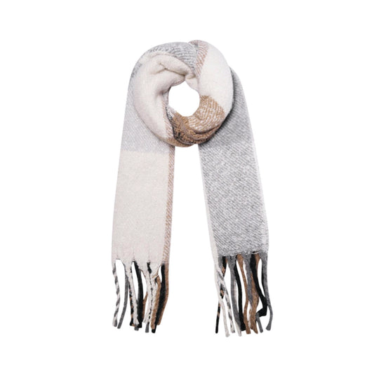 Multikleuren wintersjaal met franjes - grijs
