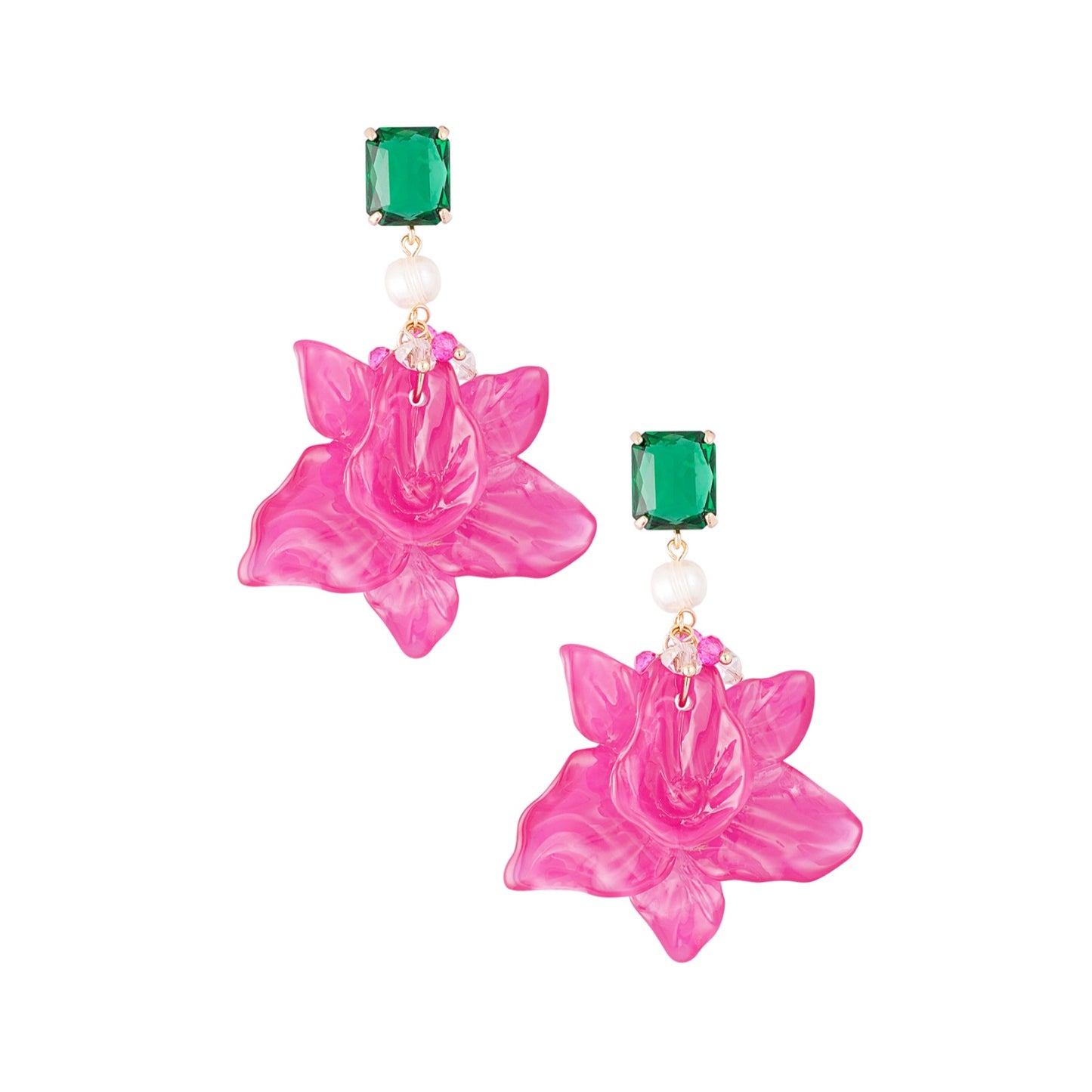 Bloemen parel oorbellen - fuchsia