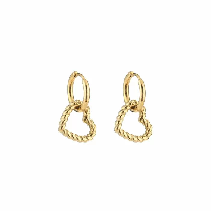 Gedraaide hartjes oorbellen - goud