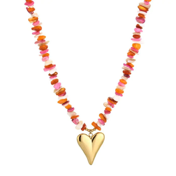 Steentjes ketting met hart - mix