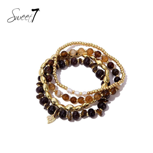 Sweet7 armbanden set bruin/goud