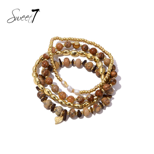 Sweet7 armbanden set bruin/goud