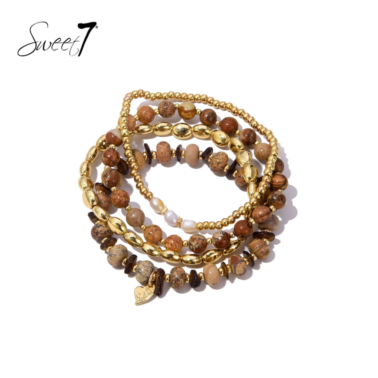 Sweet7 armbanden set bruin/goud