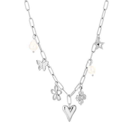 Bedels ketting vlinder hart bedel bloem ster - zilver