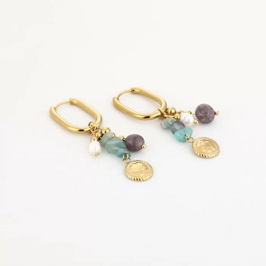 Lente oorbellen turquoise - goud