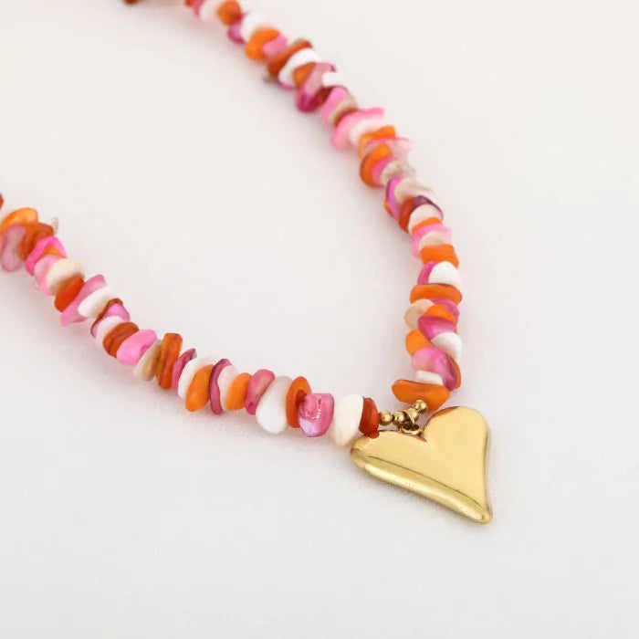 Steentjes ketting met hart - mix