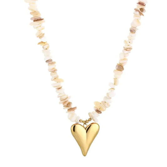 Steentjes ketting met hart - wit