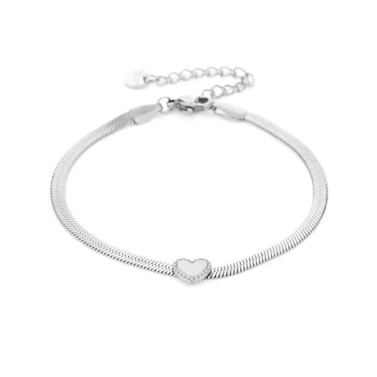 Platte armband met hartje - zilver