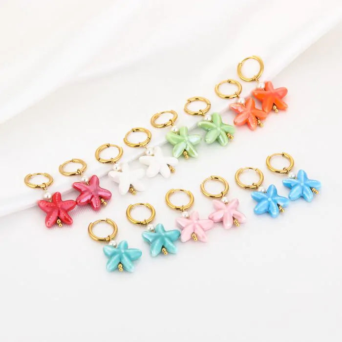 Zeester oorbellen rood - goud