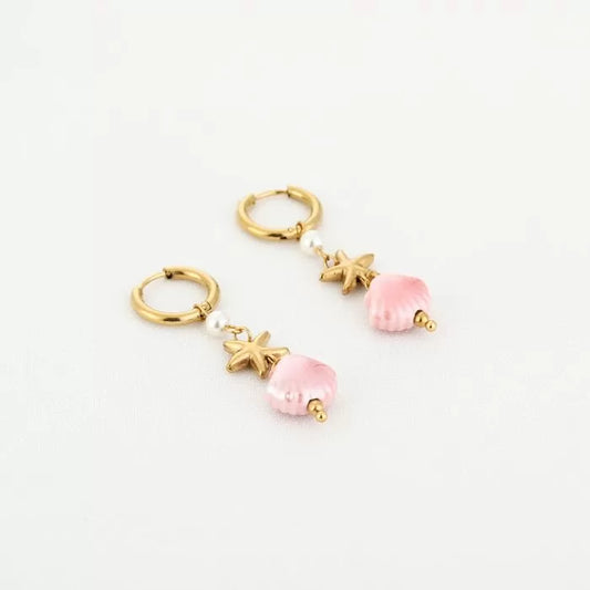 Zomer oorbellen schelp roze - goud