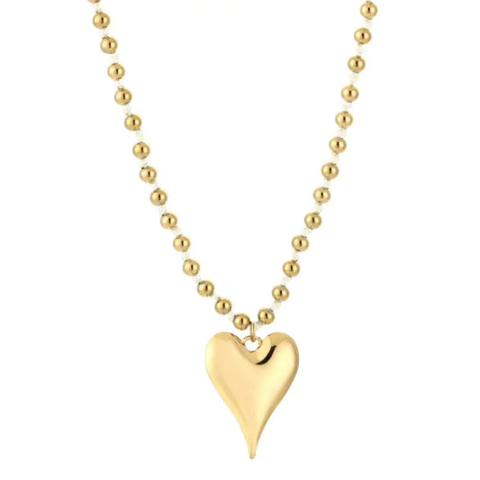 Bolletjes ketting met hart - beige