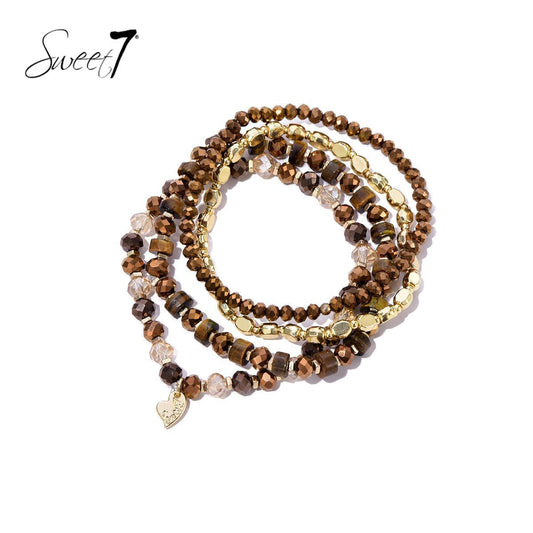 Sweet7 armbanden set bruin/goud