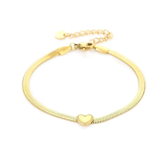 Platte armband met hartje - goud