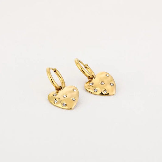 Hartjes oorbellen met diamantjes - goud