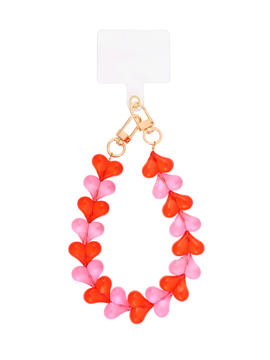 Dubbele hart telefoonkoord - roze/rood