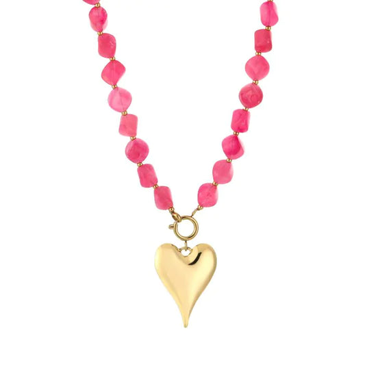 Natuurstenen ketting met hart - roze