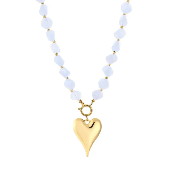 Natuurstenen ketting met hart - blauw