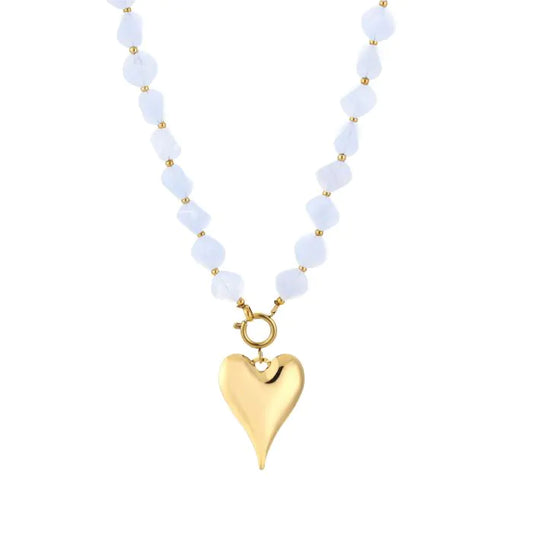 Natuurstenen ketting met hart - blauw