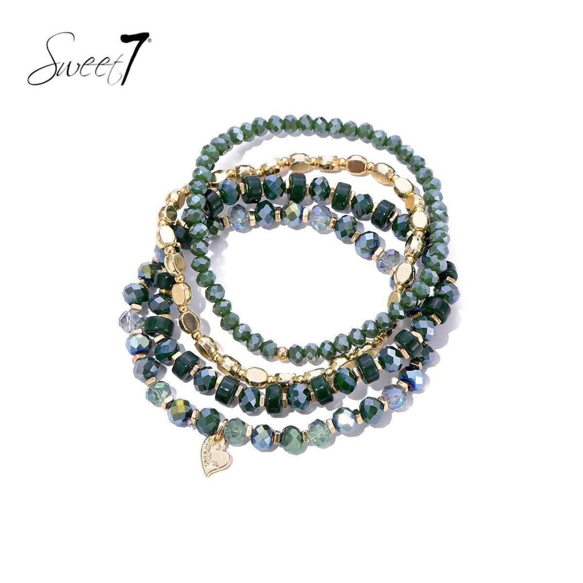 Sweet7 armbanden set petrol/goud