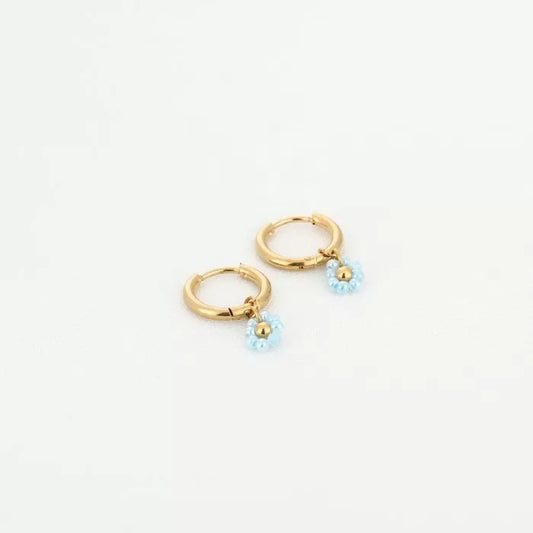 Oorbellen met kralen bloem - blauw