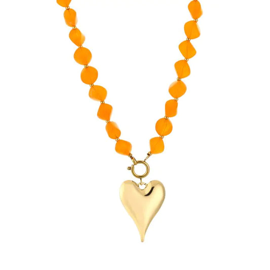 Natuurstenen ketting met hart - oranje