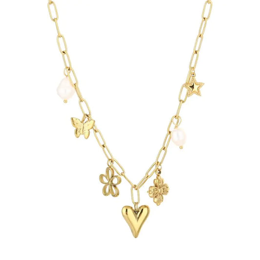 Bedels ketting vlinder hart bedel bloem ster - goud