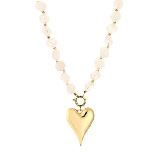 Natuurstenen ketting met hart - beige