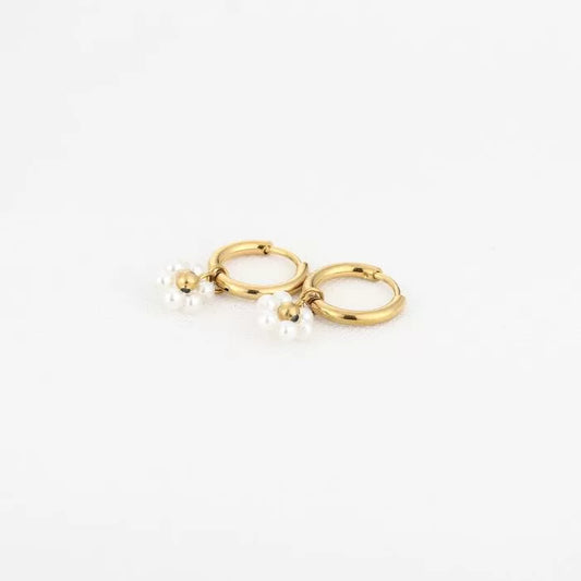 Oorbellen met kralen bloem wit - goud